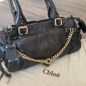 Chloe Black and Gold Shoulder Bag with Chain Accent